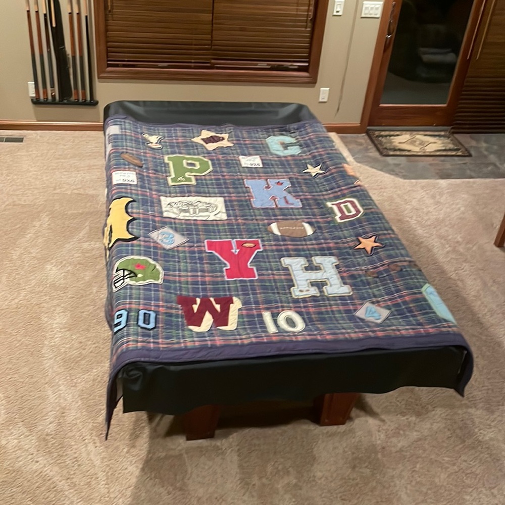 Pottery Barn Kids Vintage Sports Football Plaid Letter Quilted Comforter